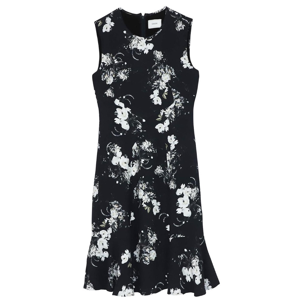 ERDEM Jana Floral Knee Length Crepe Black Floral Sleeveless Midi Dress Ruffle 12